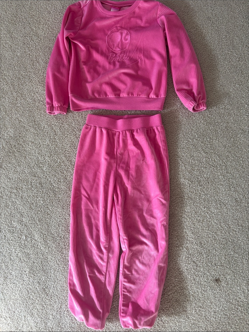 Barbie Hot Pink Ribbed Long Sleeve Top & Pants set